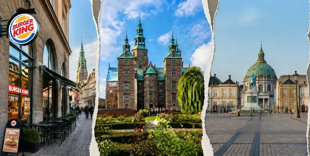 Burger King i København med Rosenborg Slot og Amalienborg i Danmark